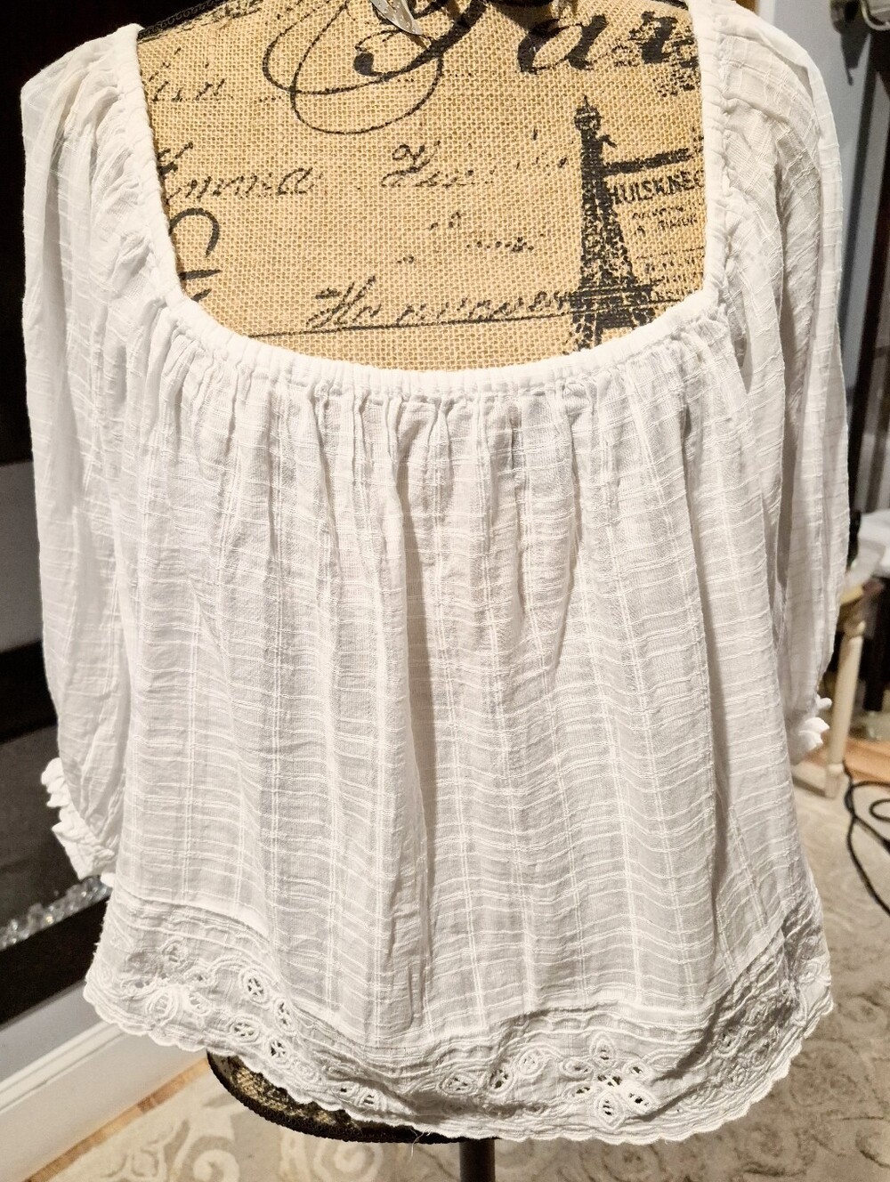 American Eagle White Crinkle Peasant Blouse XL